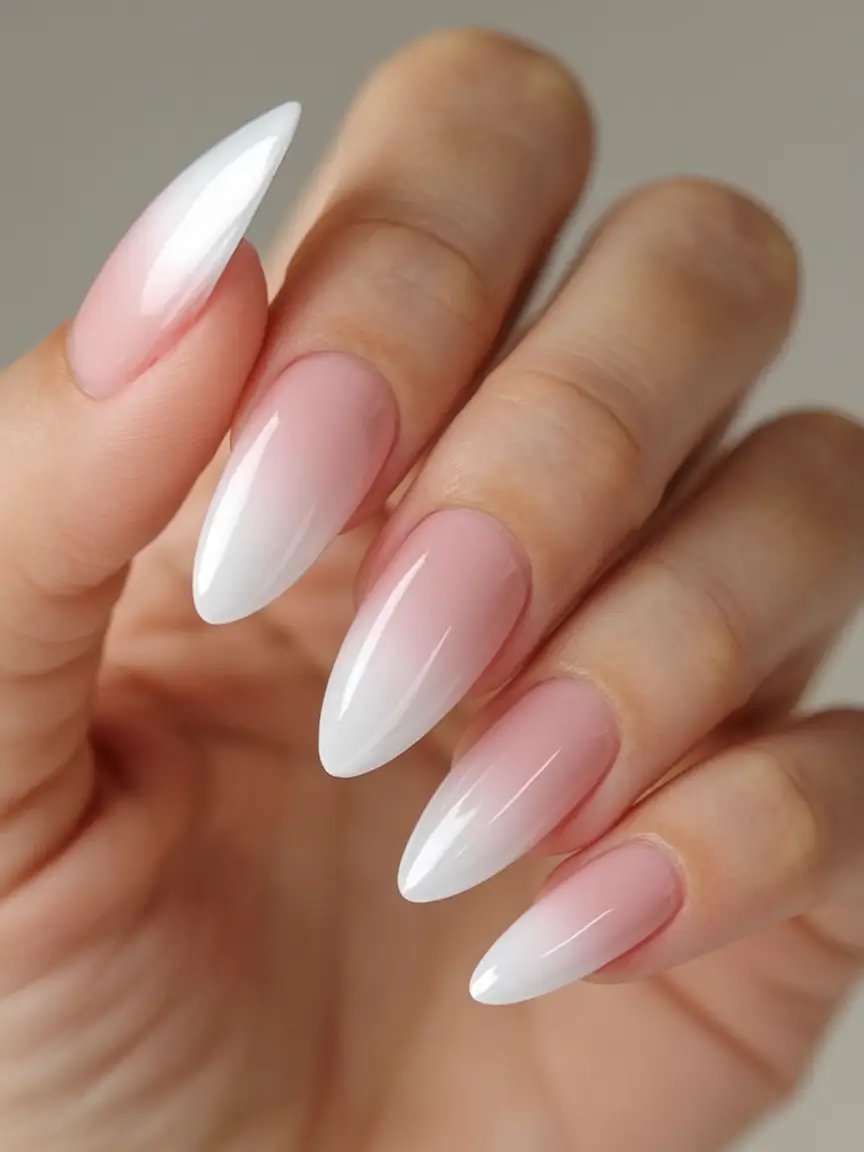 ombre nail designs to try summer 2025 Snow White Stiletto Ombre
