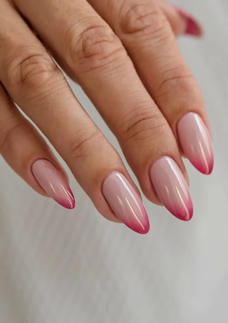 ombre nail designs to try summer 2025 Soft Pink Melt with Raspberry Tips