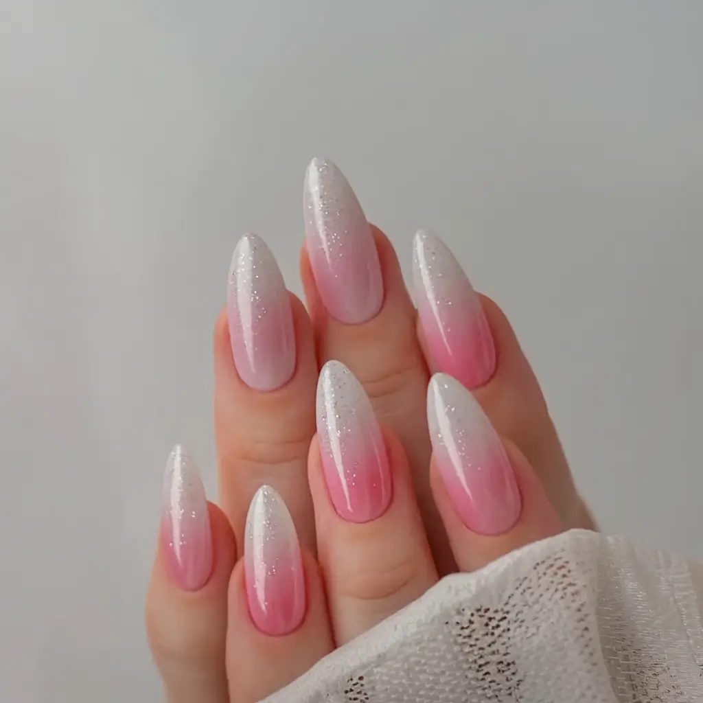 ombre nail designs to try summer 2025 Pink Champagne Sparkle