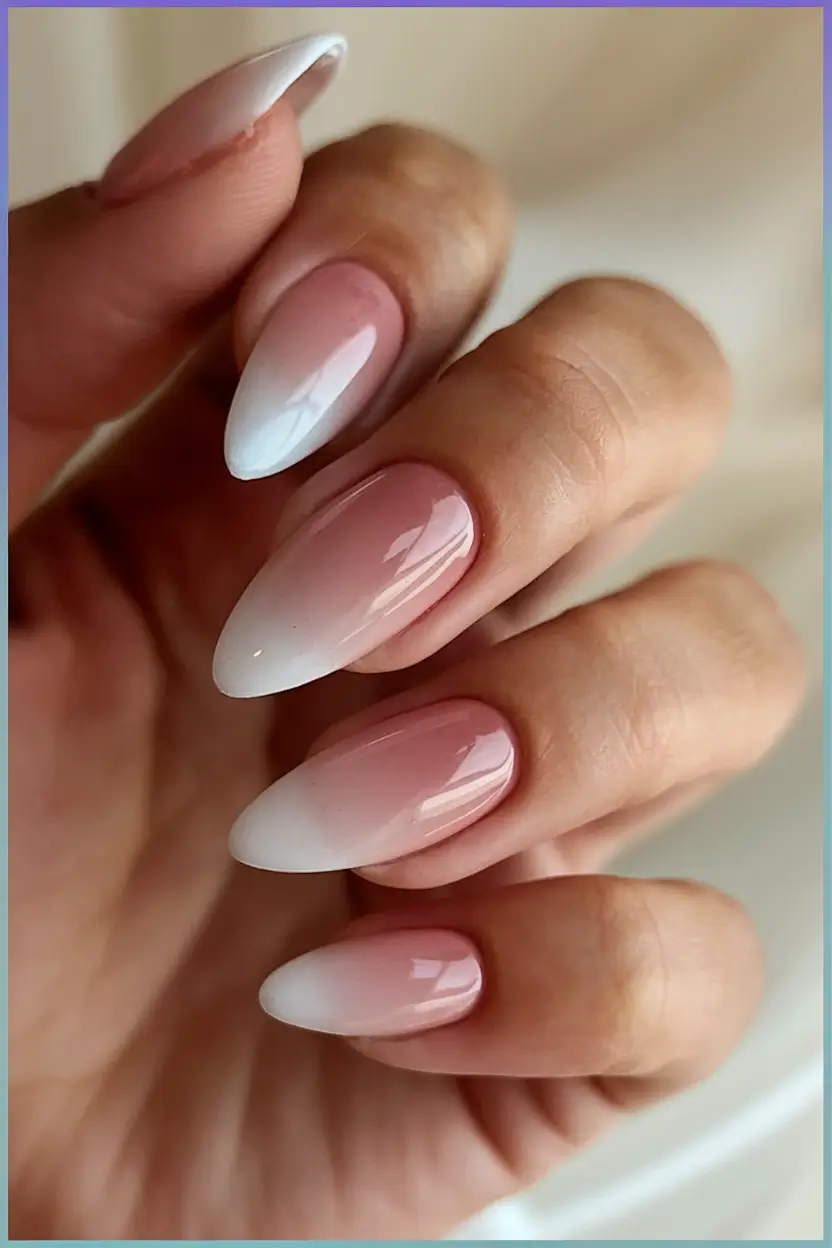 ombre nail designs to try summer 2025 Classic Baby Pink to White Fade