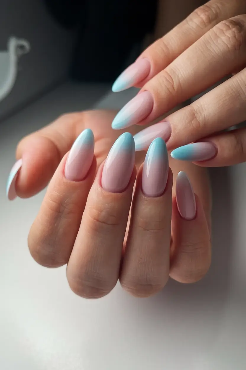 ombre nail designs to try summer 2025 Frozen Blue Fade for Poolside Vibes