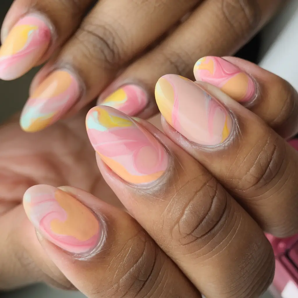 ombre nail looks for summer 2025 Pastel Marble Whirl