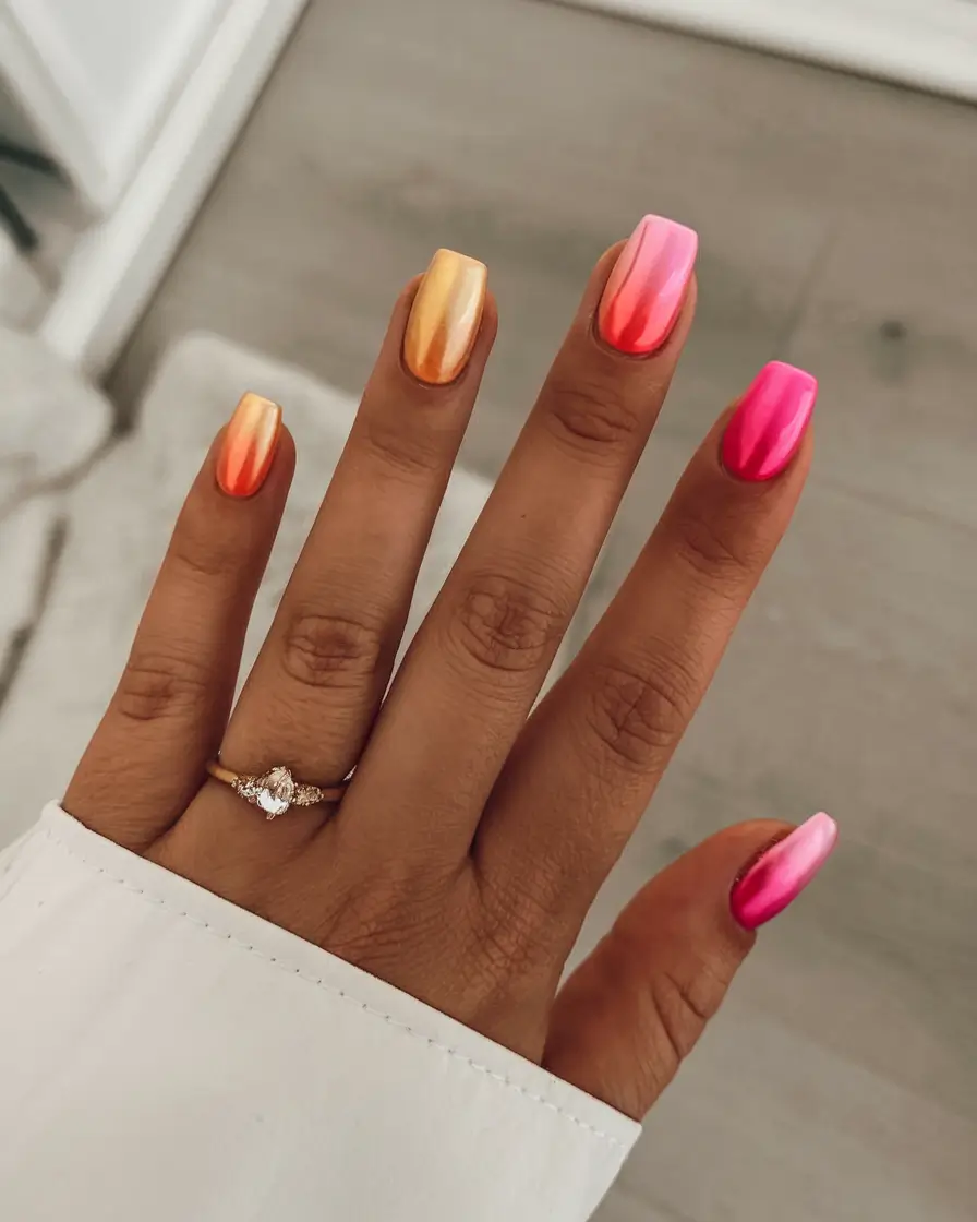 ombre nail looks for summer 2025 Neon Melt French