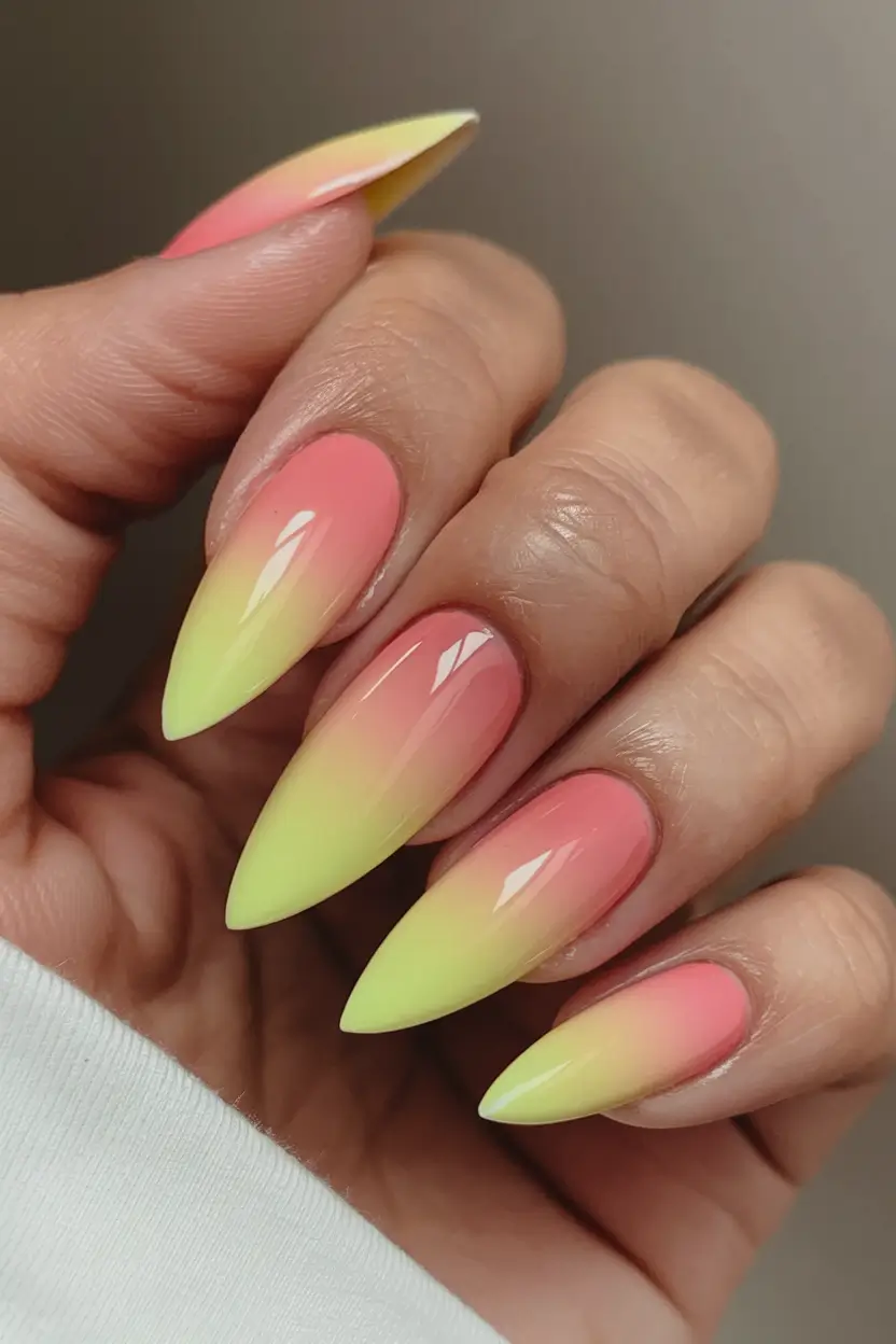 ombre nail looks for summer 2025 Neon Lemonade Fade