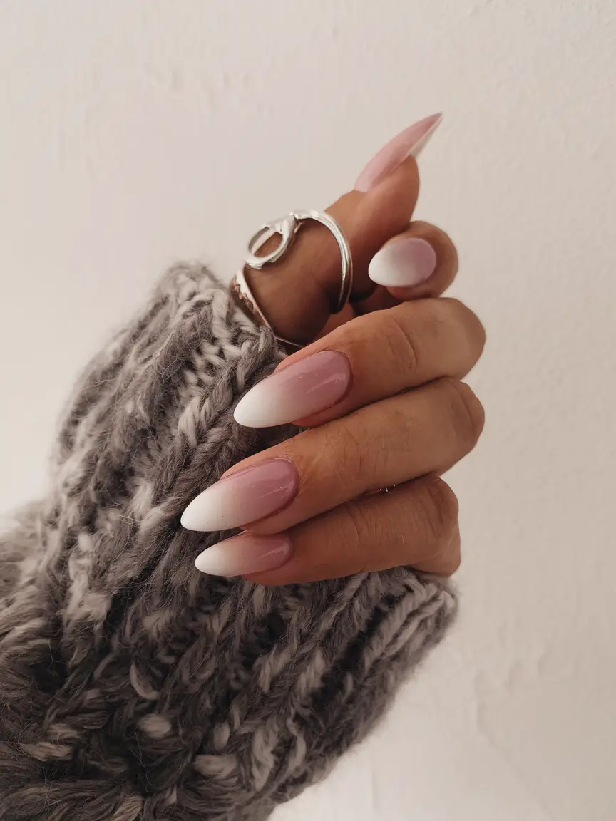 ombre nail looks for summer 2025 Snow-Dipped Almond Fade