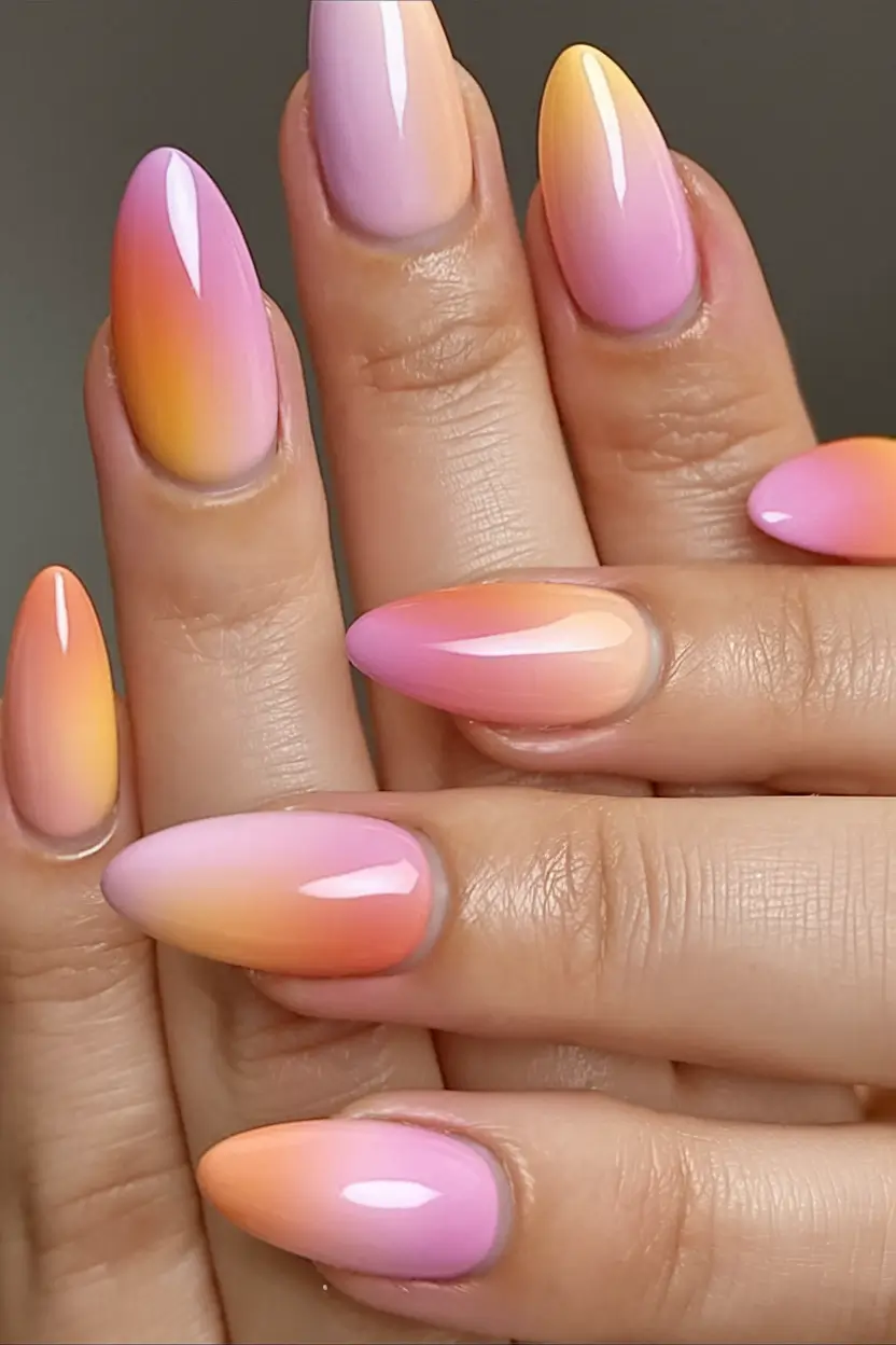 ombre nail looks for summer 2025 Peach Sorbet Ombre