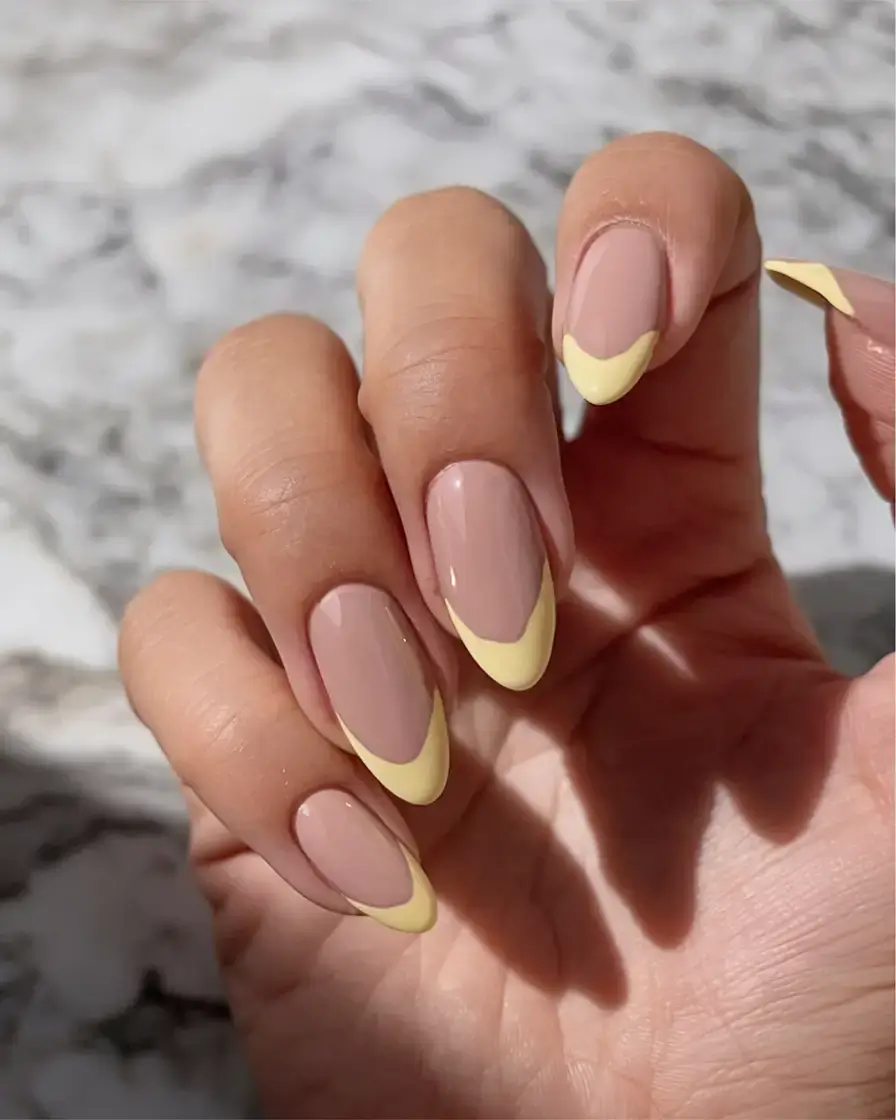 oval nail inspo for summer 2025 looks Soft Yellow French for a Sunny Pop