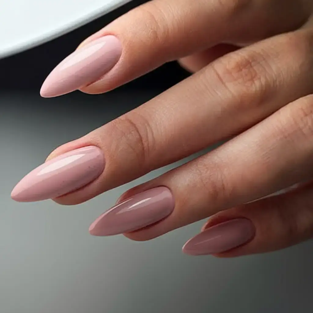 oval nail inspo for summer 2025 looks Almond Nude with a Runway Edge