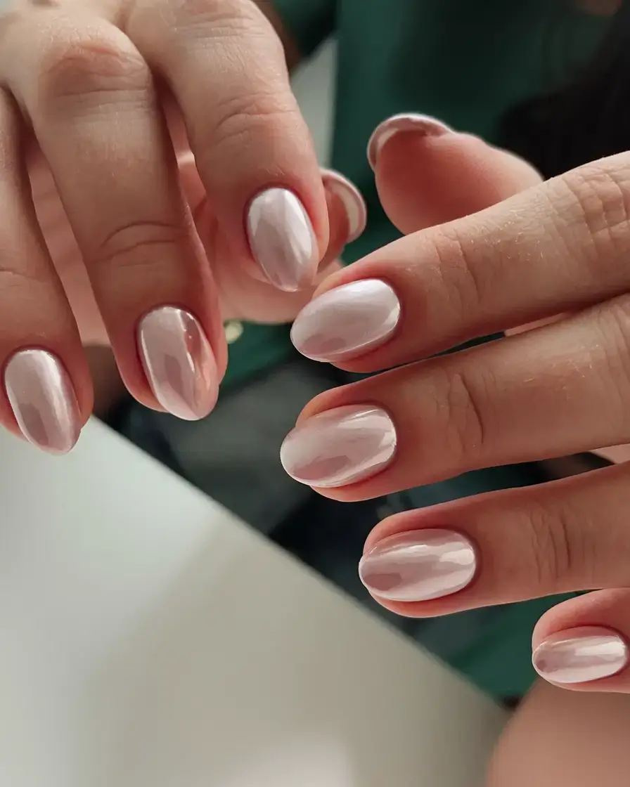 oval nail inspo for summer 2025 looks Pink Opal Shine That Catches the Light
