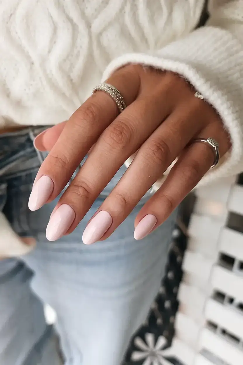 oval nail inspo for summer 2025 looks Soft Vanilla Cream with a Hint of Pink