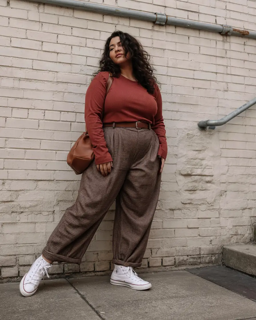 plus size fall fashion ideas 2025 Retro Comfort in Earthy Hues