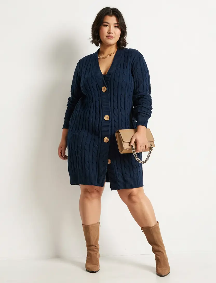 plus size fall fashion ideas 2025 Cable-Knit Cardigan Dress, But Make It Chic