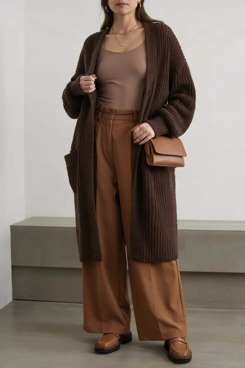plus size fall fashion ideas 2025 Cocoa Layers with a Soft Authority