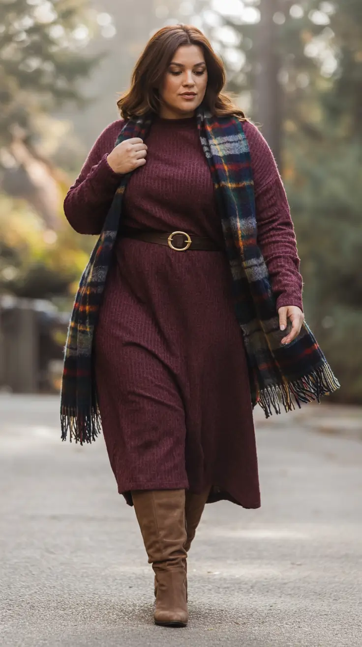 plus size fall fashion ideas 2025 Plum Power Meets Cozy Chic