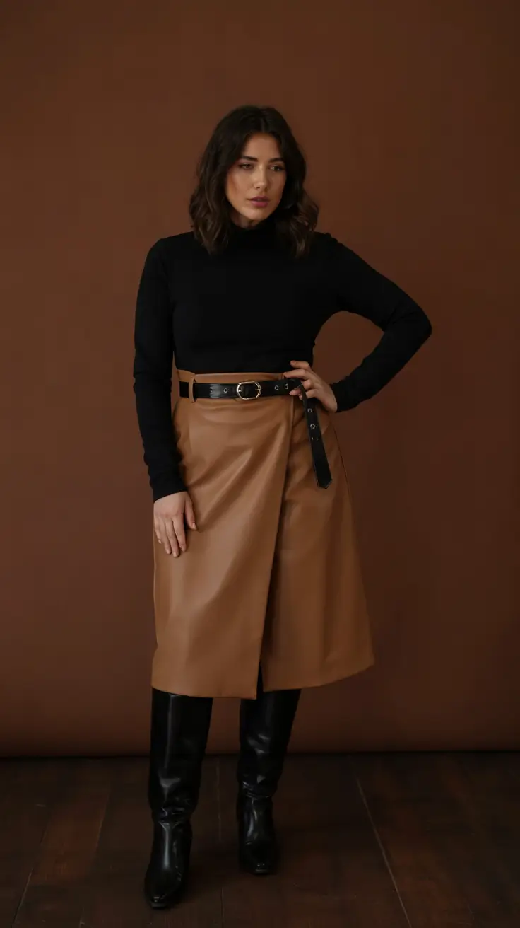 plus size fall fashion ideas 2025 Modern Wrap in Camel and Black