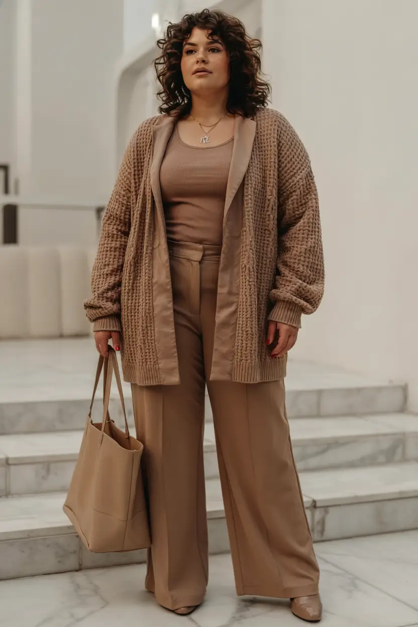 plus size fall fashion ideas 2025 Textured Tonal Layers That Feel Like Home