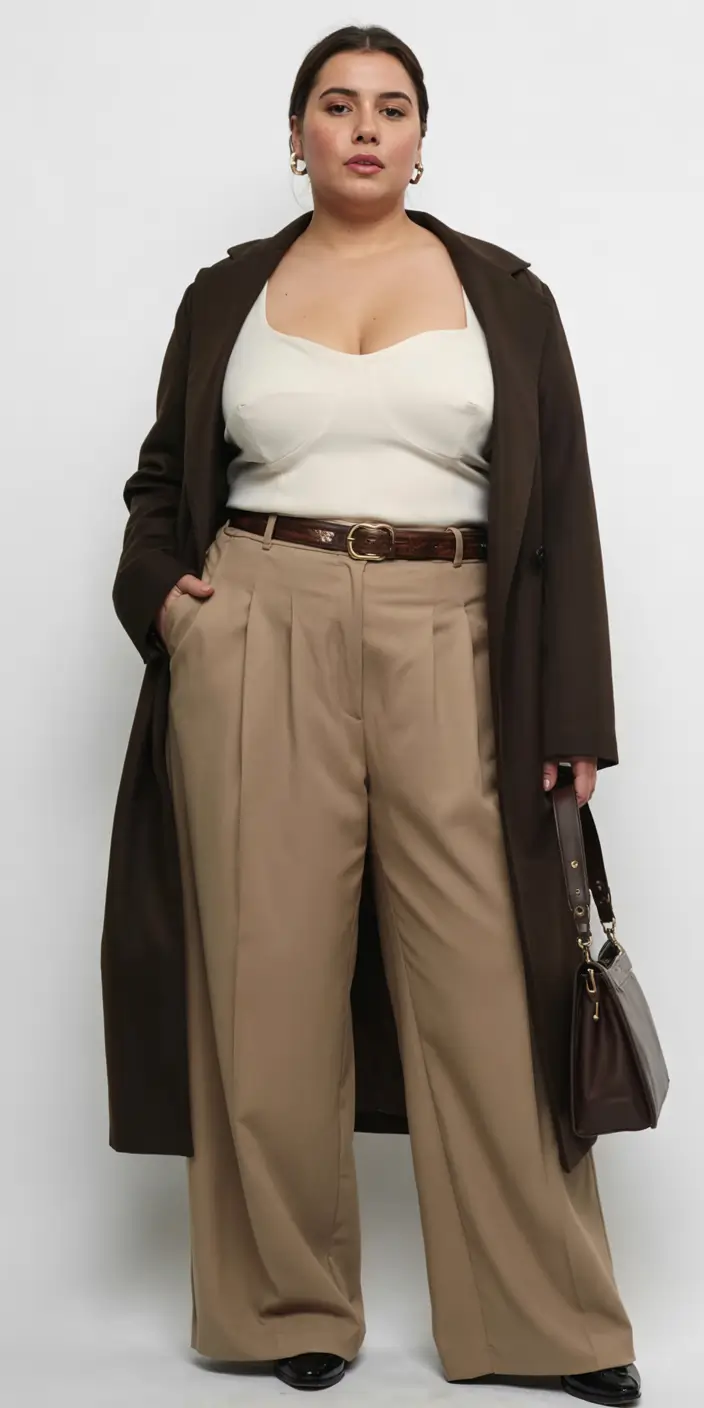 plus size fall fashion ideas 2025 Tailored Power in Chocolate & Cream