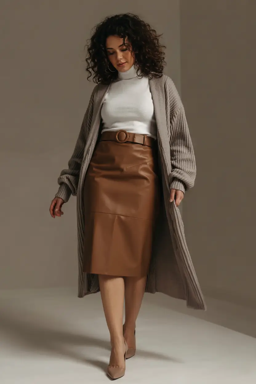 plus size fall fashion ideas 2025 Tailored Leather Meets Soft Volume
