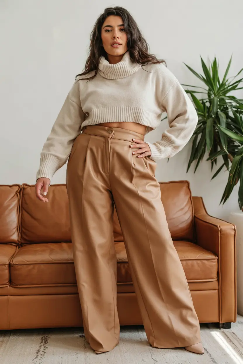 plus size fall fashion ideas 2025 Cropped and Confident in Cream and Caramel