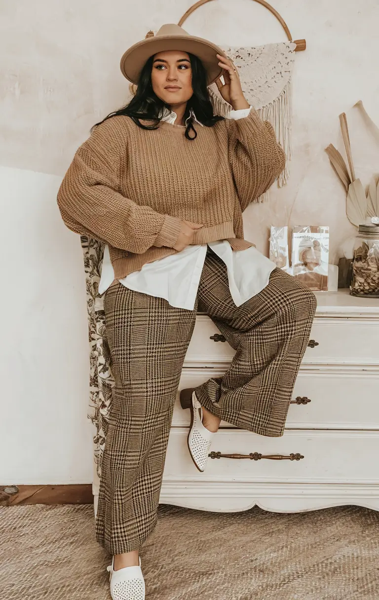 plus size fall outfit Vintage Academic: Cozy Layers and Old-School Cool