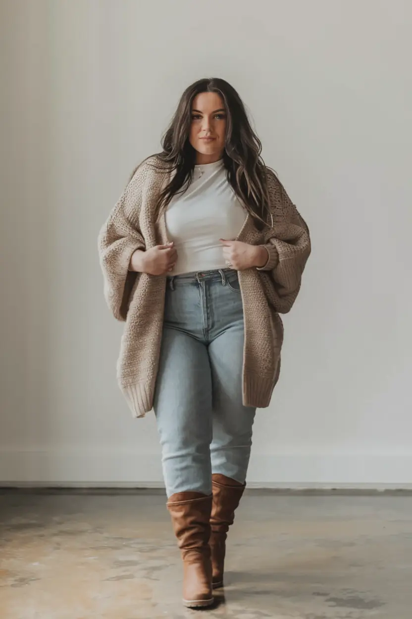 plus size fall outfit Cardigan Comfort: Cozy Textures with a Kick