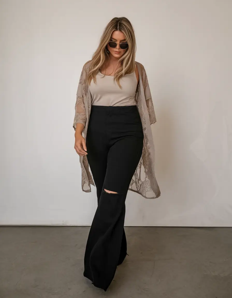 plus size fall outfit Modern Boho: Neutral Tones and Statement Proportions