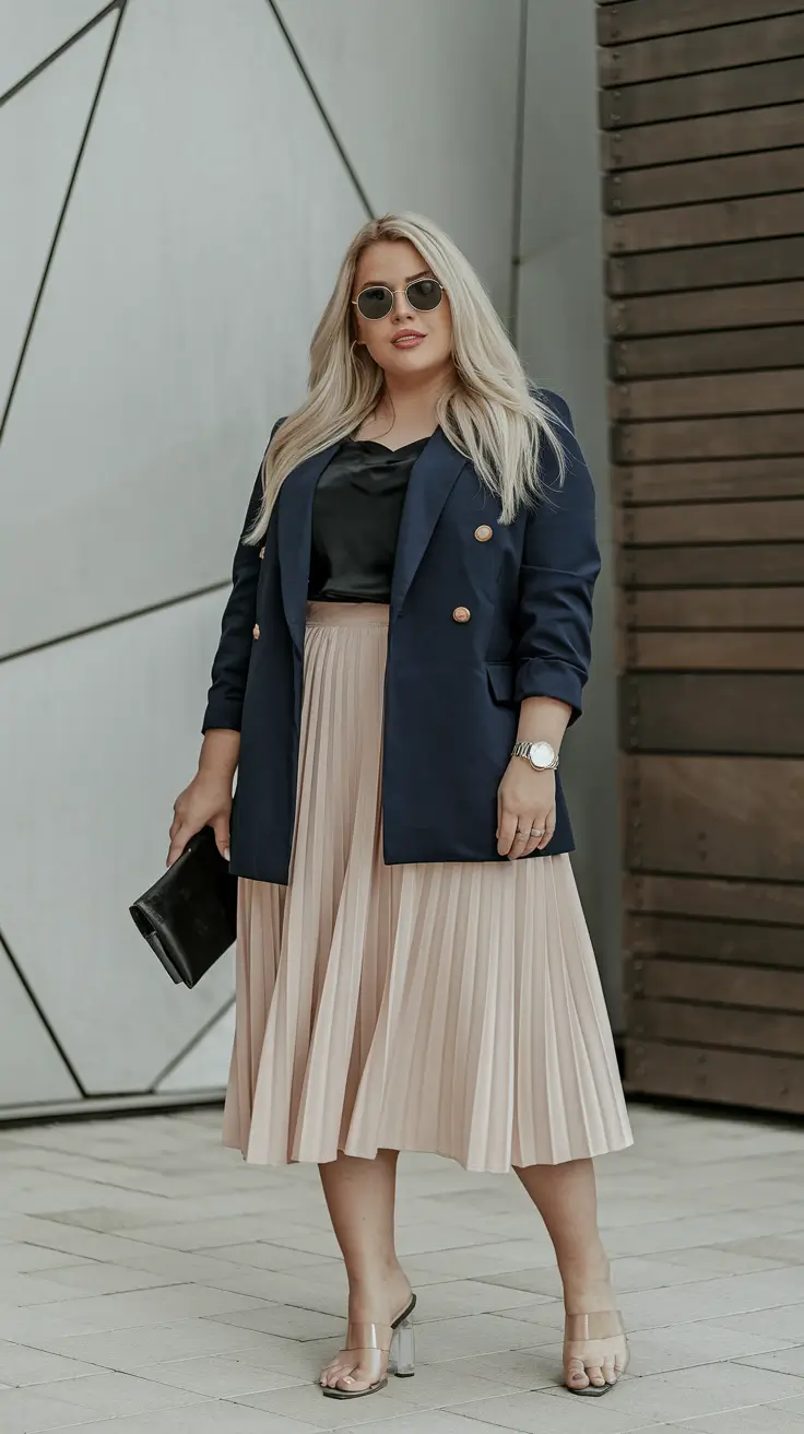 plus size fall outfit Blush & Navy: An Unexpected Power Pairing