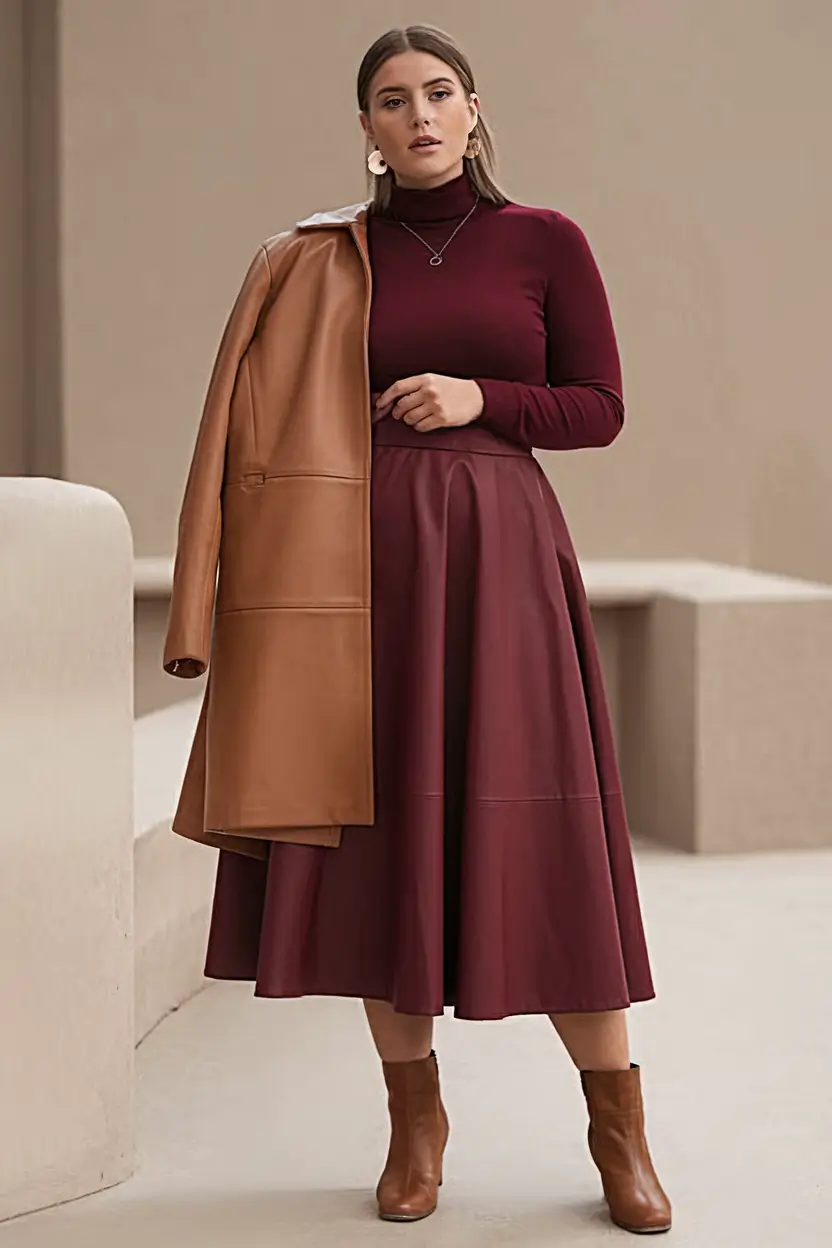 plus size fall outfit Merlot & Caramel: Fall’s Most Luxe Pairing