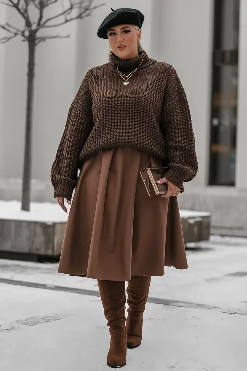 plus size fall outfit French-Inspired Warmth: Berets & Bold Knits