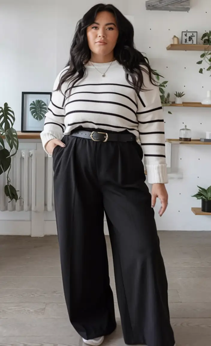 plus size fall outfit French Girl Off-Duty: Stripes and Structure