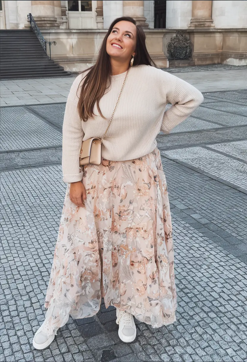 plus size fall outfit Soft Layers, Subtle Print: Weekend Comfort with Polish