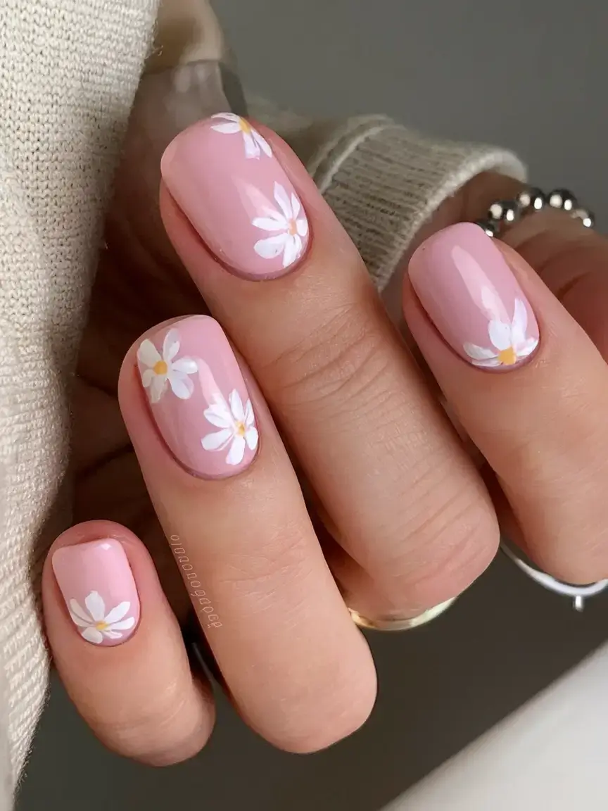 prettiest pink nails for summer 2025 Playful Daisies on Petal Pink