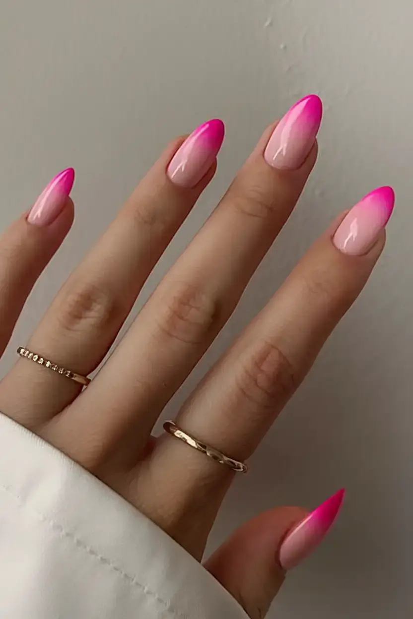 prettiest pink nails for summer 2025 Hot Pink Ombre Fade