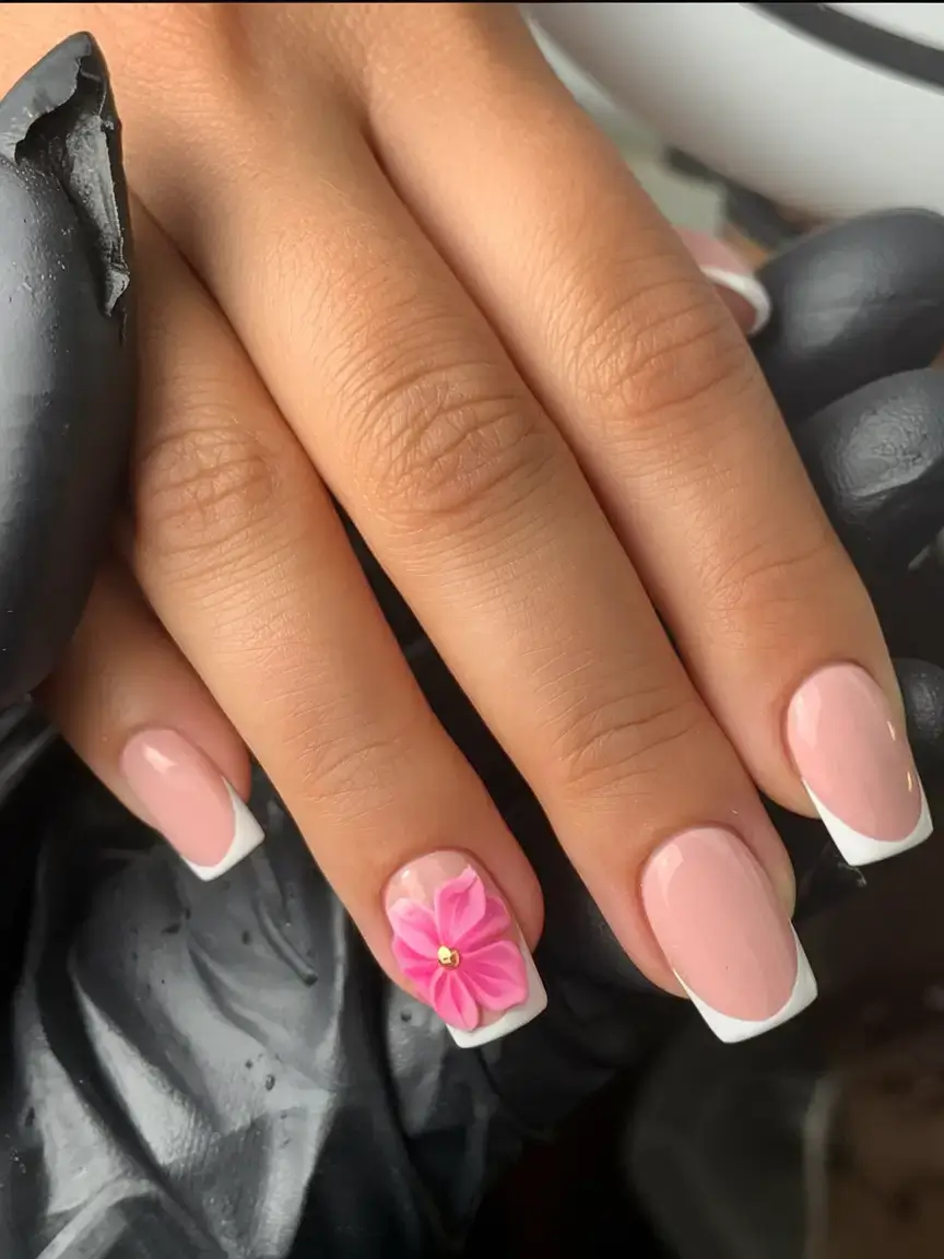 prettiest pink nails for summer 2025 French Tip With a Bloom