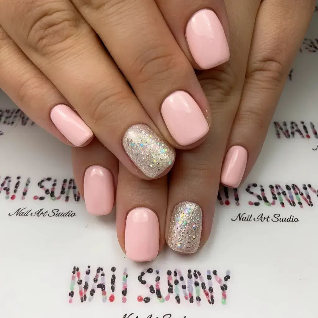 prettiest pink nails for summer 2025 Pink with a Hint of Glitter