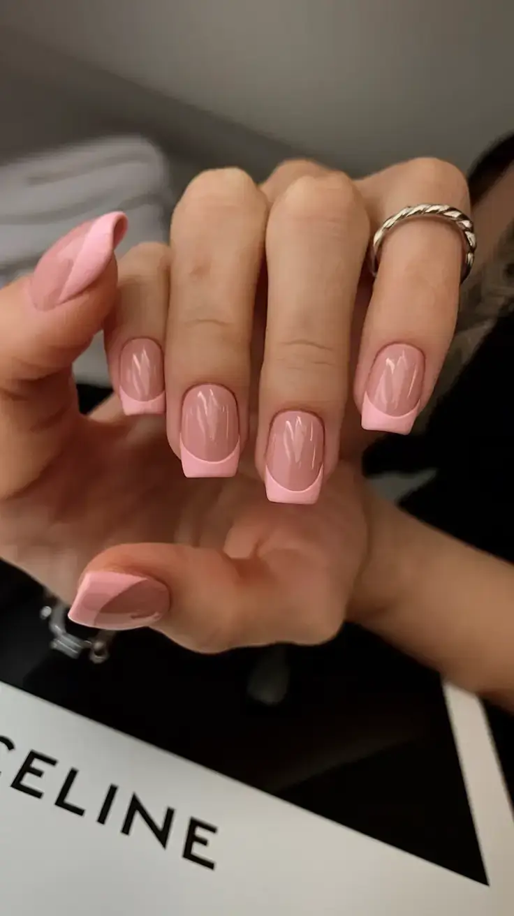 prettiest pink nails for summer 2025 Square French Tips with a Blush Curve