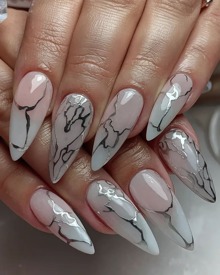 pretty summer nails youll want in 2025 Marble Smoke Elegance