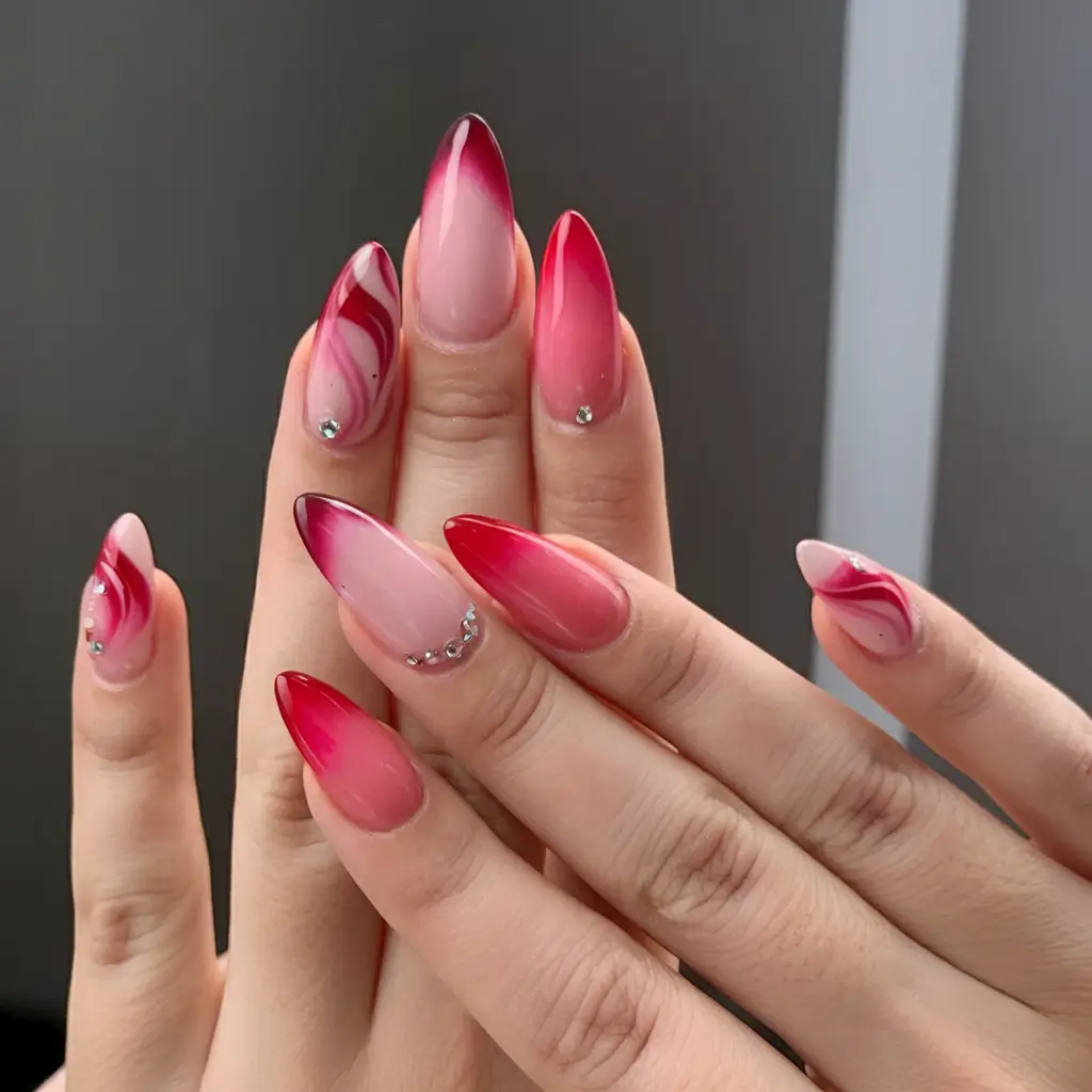 pretty summer nails youll want in 2025 Red Velvet Ombre Waves