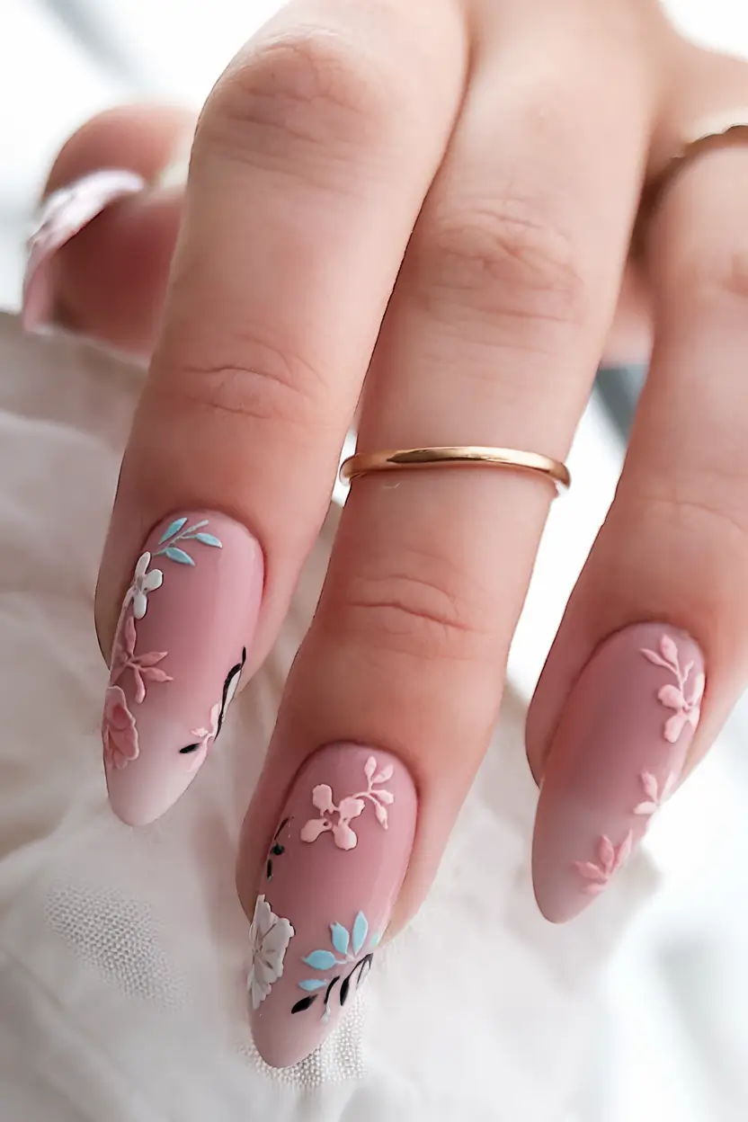 pretty summer nails youll want in 2025 Matte Embossed Garden