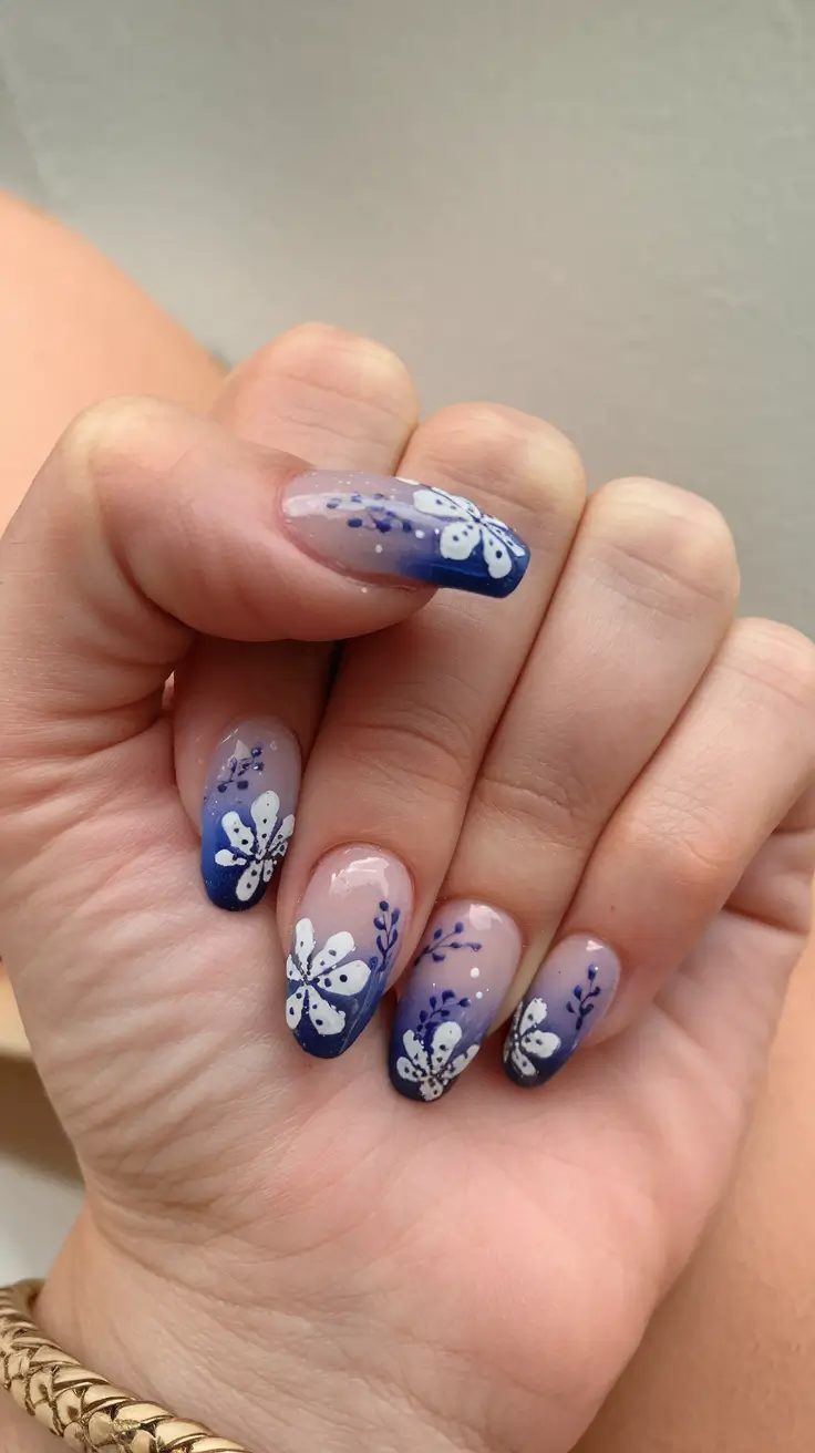 pretty summer nails youll want in 2025 Midnight Floral Bloom