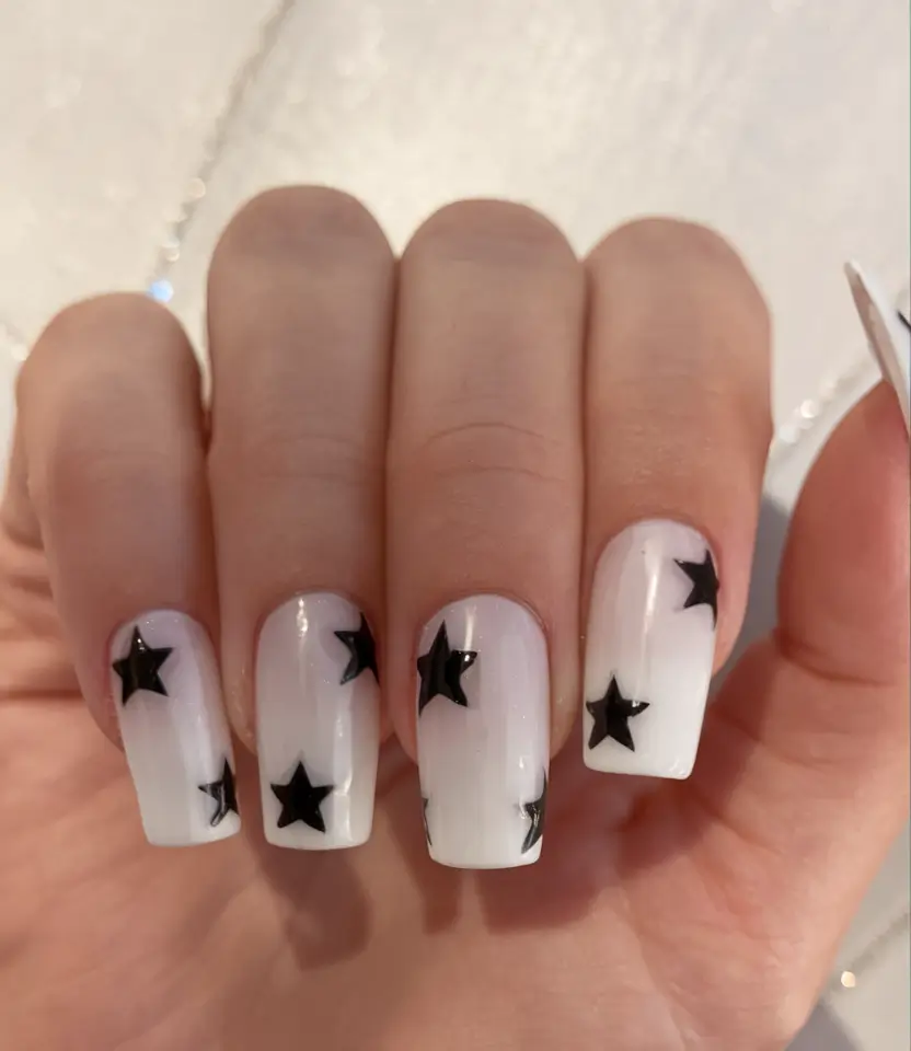 pretty summer nails youll want in 2025 Black Starry Contrast