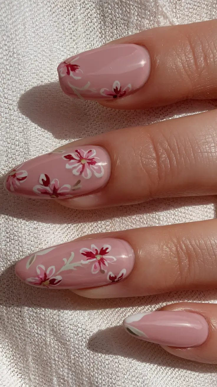 pretty summer nails youll want in 2025 Cherry Blossom Whispers