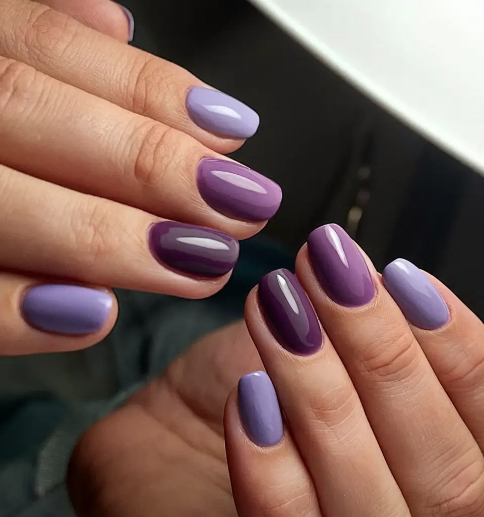 purple summer nails youll love in 2025 Multi-Toned Purple Mix For Playful Summer Vibes