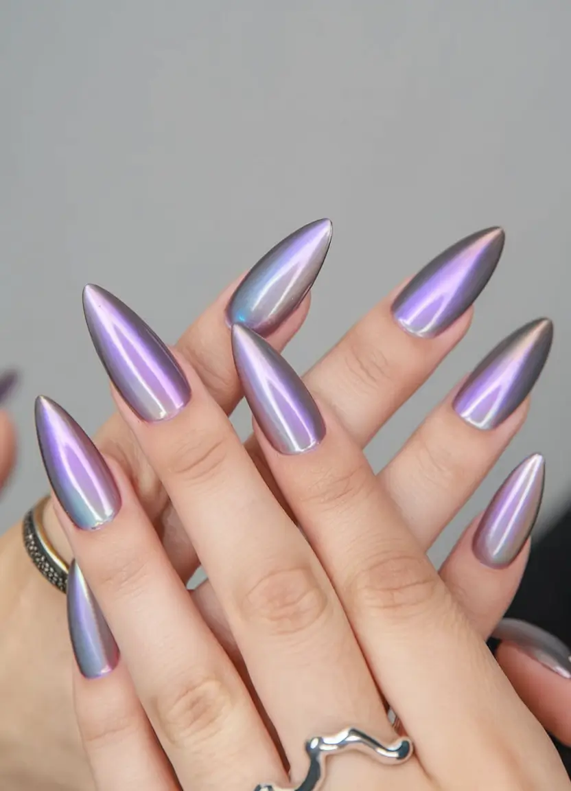 purple summer nails youll love in 2025 Mirror Chrome Violet For Ultra-Futuristic Vibes