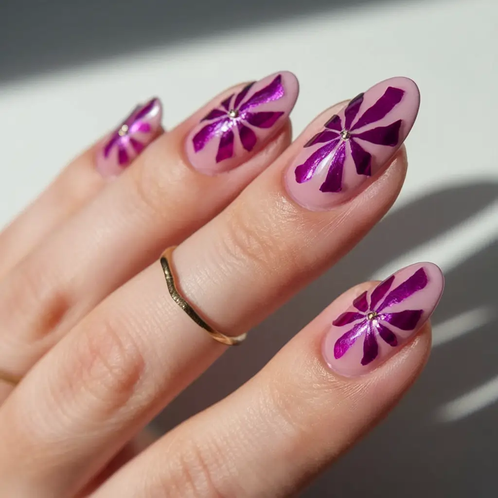 purple summer nails youll love in 2025 Bold Abstract Floral With Playful Artistry