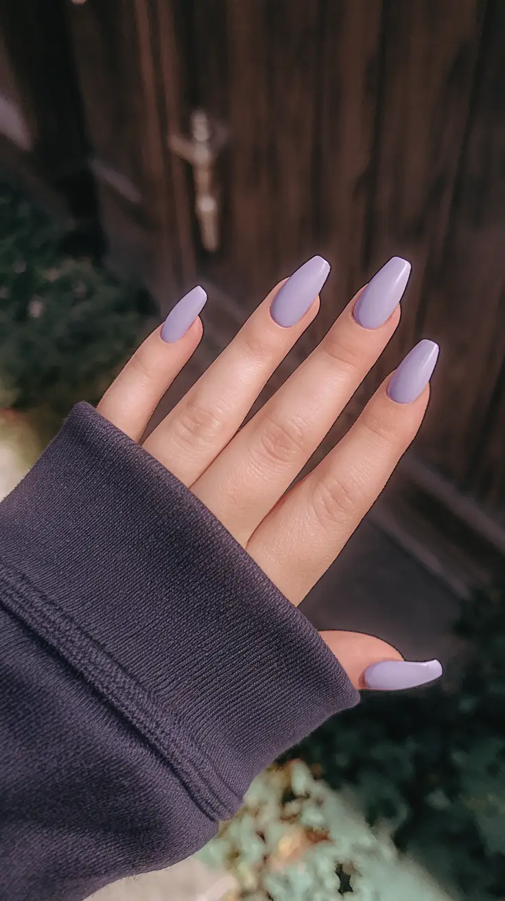 purple summer nails youll love in 2025 Matte Lilac Coffin Nails For Understated Elegance