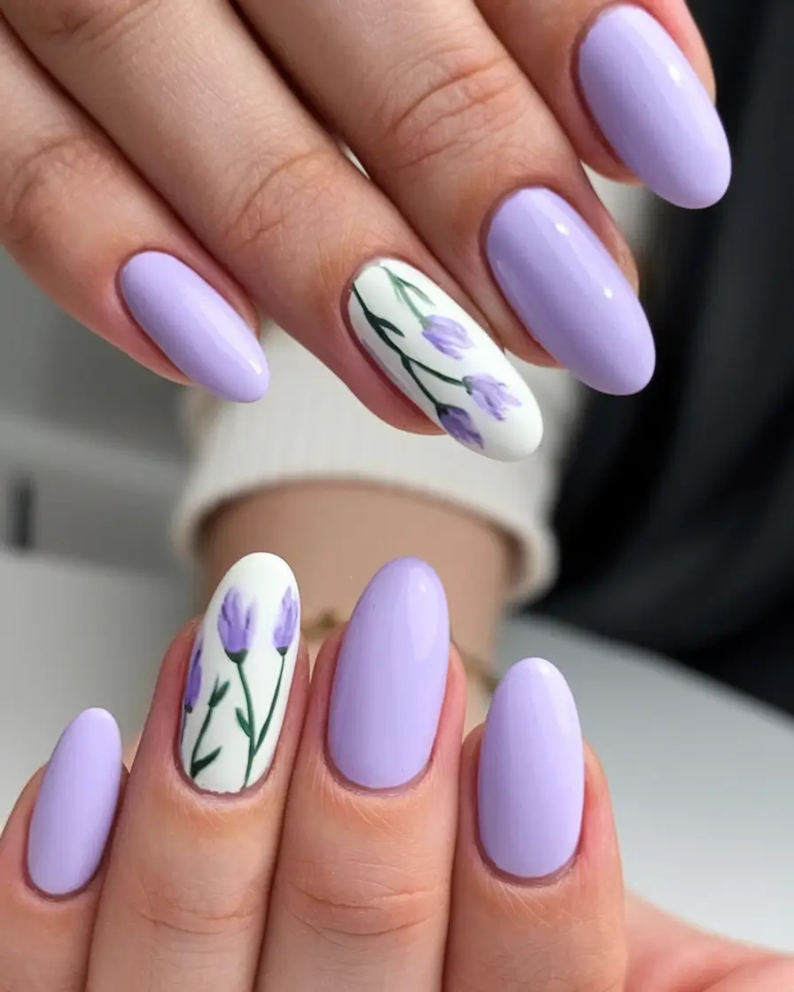purple summer nails youll love in 2025 Delicate Floral Accent For Nature-Inspired Charm