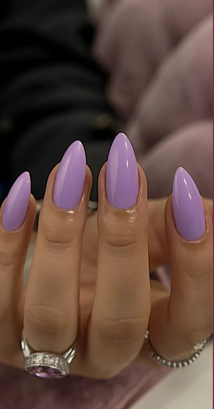 purple summer nails youll love in 2025 Classic Lilac Almonds With Mirror Gloss
