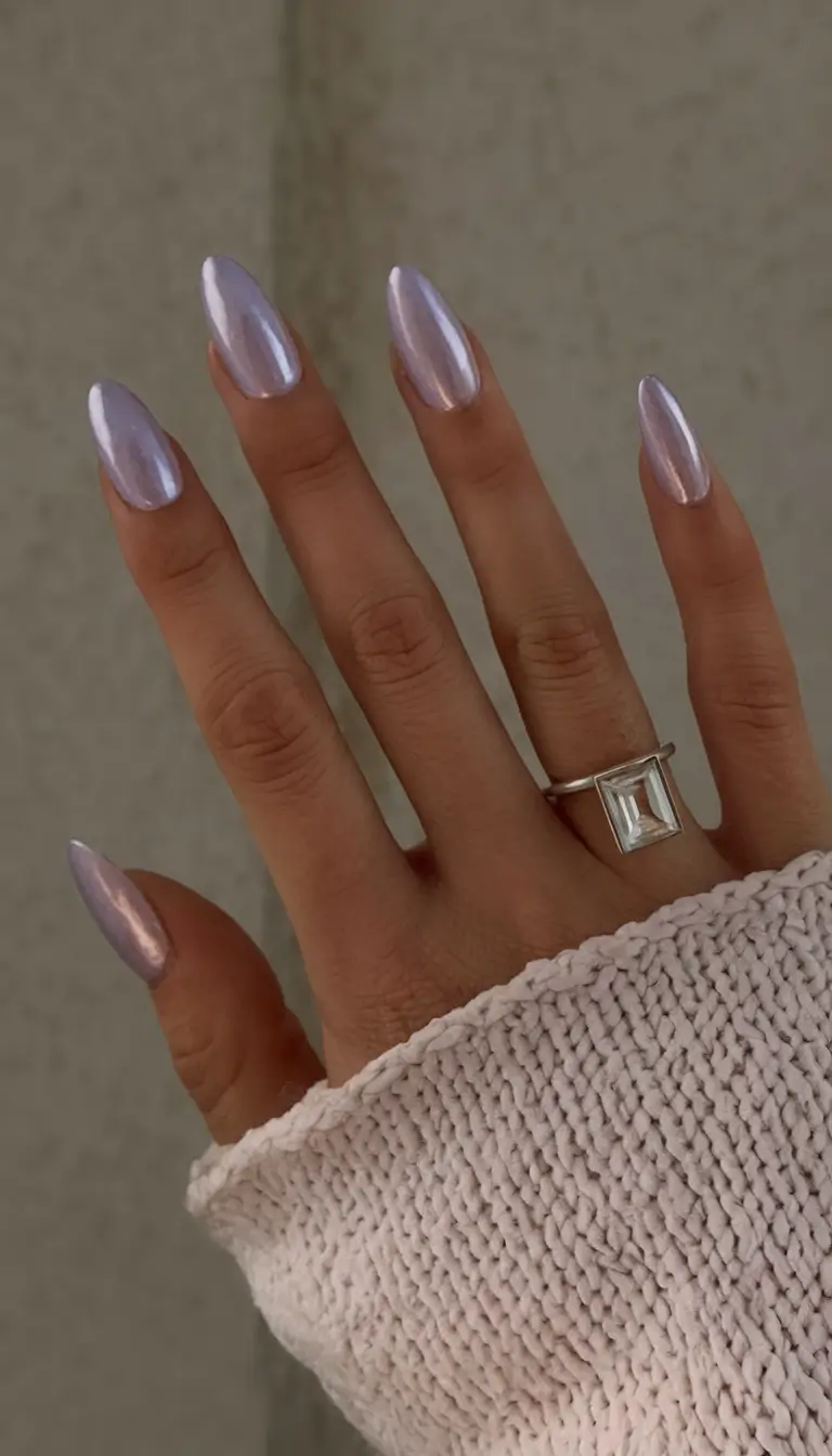 purple summer nails youll love in 2025 Iridescent Lilac Chrome For A Mermaid Summer