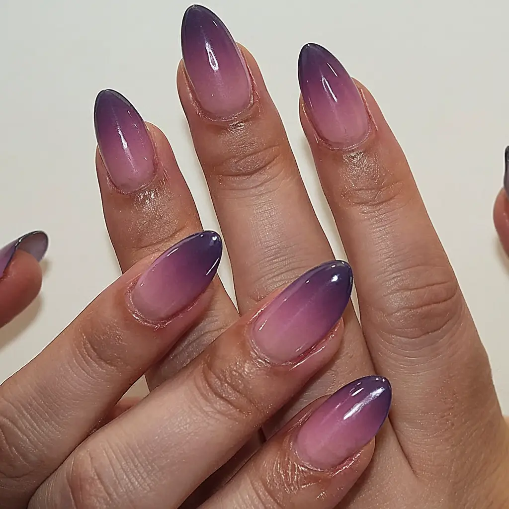 purple summer nails youll love in 2025 Deep Violet Gradient With High-Gloss Finish